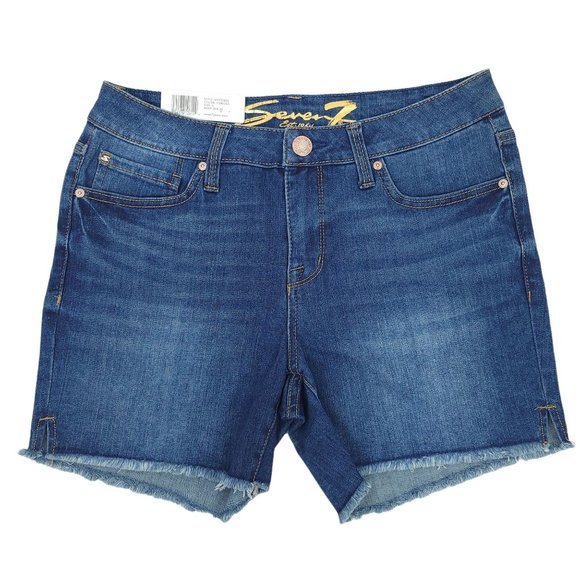 Seven7 Weekend Shorts Women Dark Wash Denim Jean Fray Hem 5" Inseam Stretch Sz 4 - Picture 1 of 10
